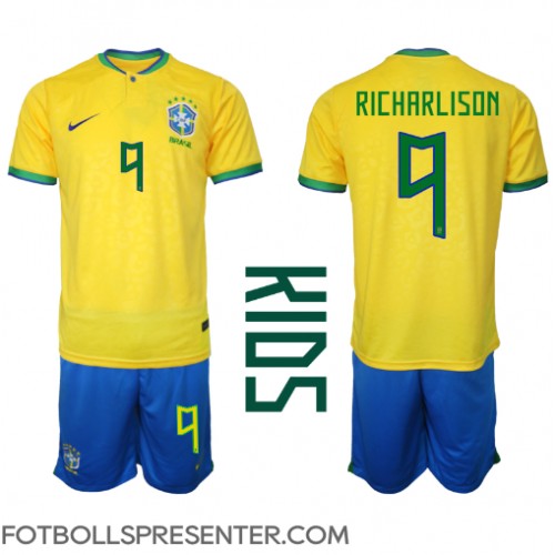 Brasilien Richarlison #9 Hemmatröja Barn VM 2022 Kortärmad (+ korta byxor)